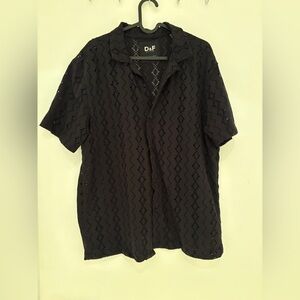 Denim & Flower Black Textured Short Sleeve Shirt